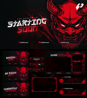 Red Oni Mask - Red Japanese Anime Animated Stream Overlay Package (OBS & Twitch)