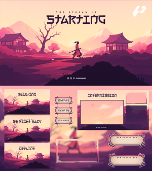 Samurai Sunrise - Japanese Anime Ninja/Samurai Animated Stream Overlay Package (OBS & Twitch)