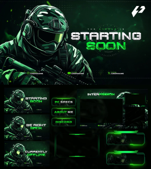 TacticalV1 – Green Bullet Force Animated Stream Overlay Package (OBS & Twitch)