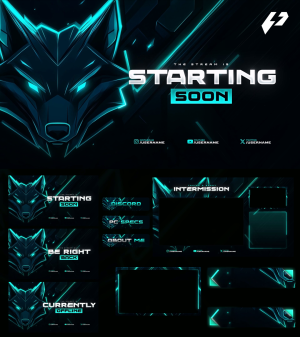 Tech Wolf – Neon Blue & Dark Animated Stream Overlay Package (OBS & Twitch)