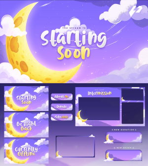 Sunrise Dreams - Cute Dark Sky Animated Stream Overlay Package (OBS & Twitch)