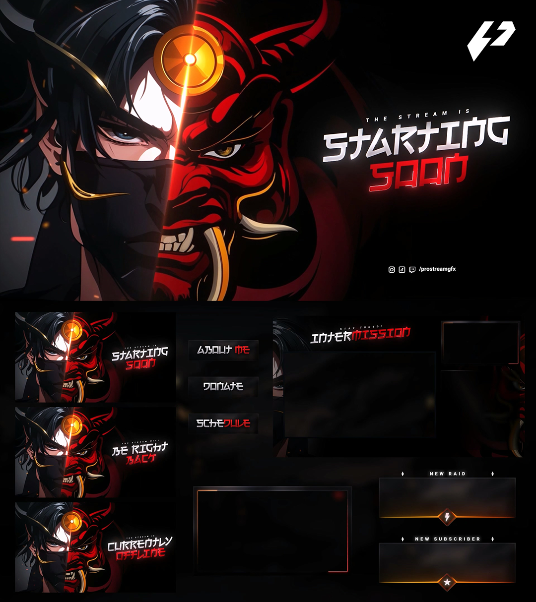 Dual Vengeance - Anime Oni Mask Japanese Animated Stream Overlay Package (OBS & Twitch)