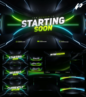 Green Wave – Neon Green & Dark Animated Stream Overlay Package (OBS & Twitch)