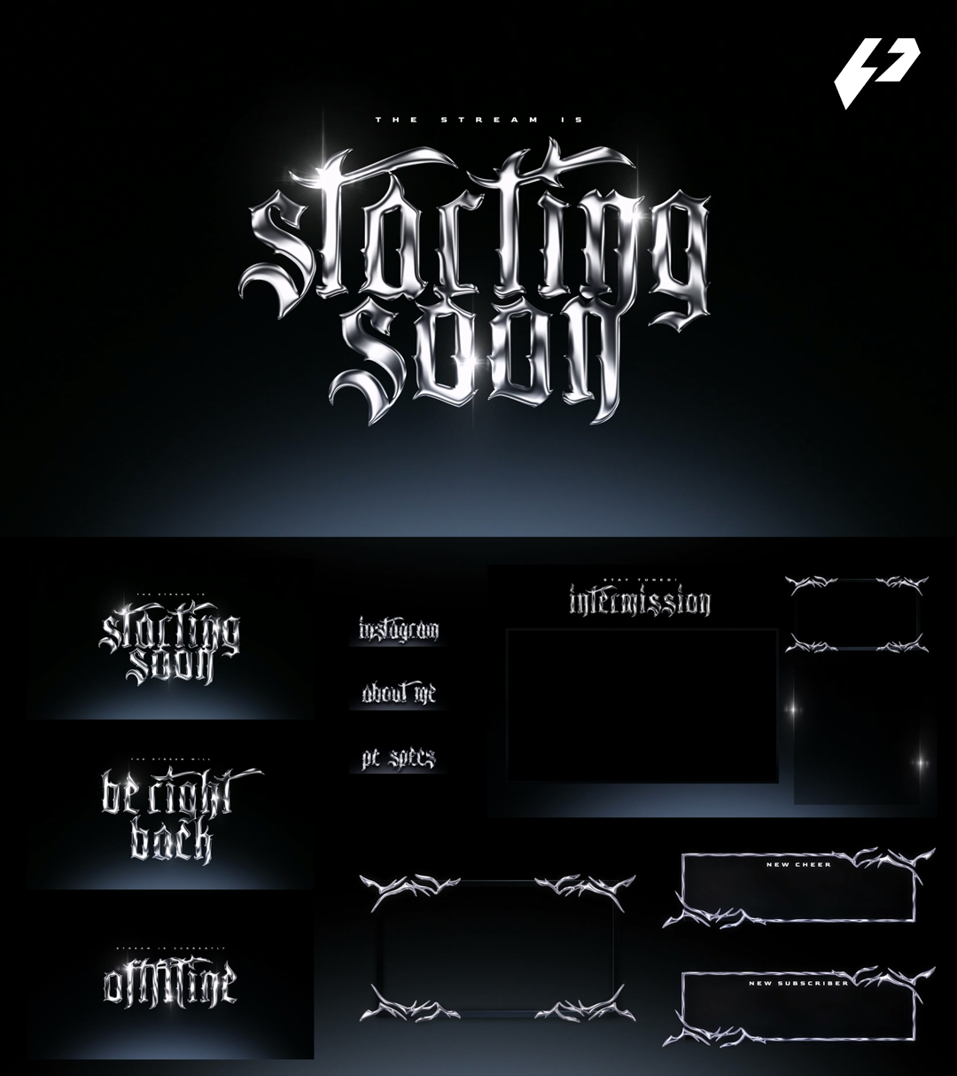 Midnight Throne – Chrome Liquid Metalic Full Animated Stream Overlay Package (OBS & Twitch)