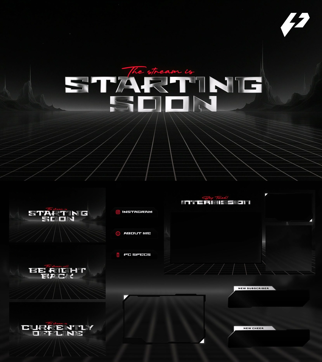 MonoVerse – Dark Retro Synthwave Full Animated Stream Overlay Package (OBS & Twitch)